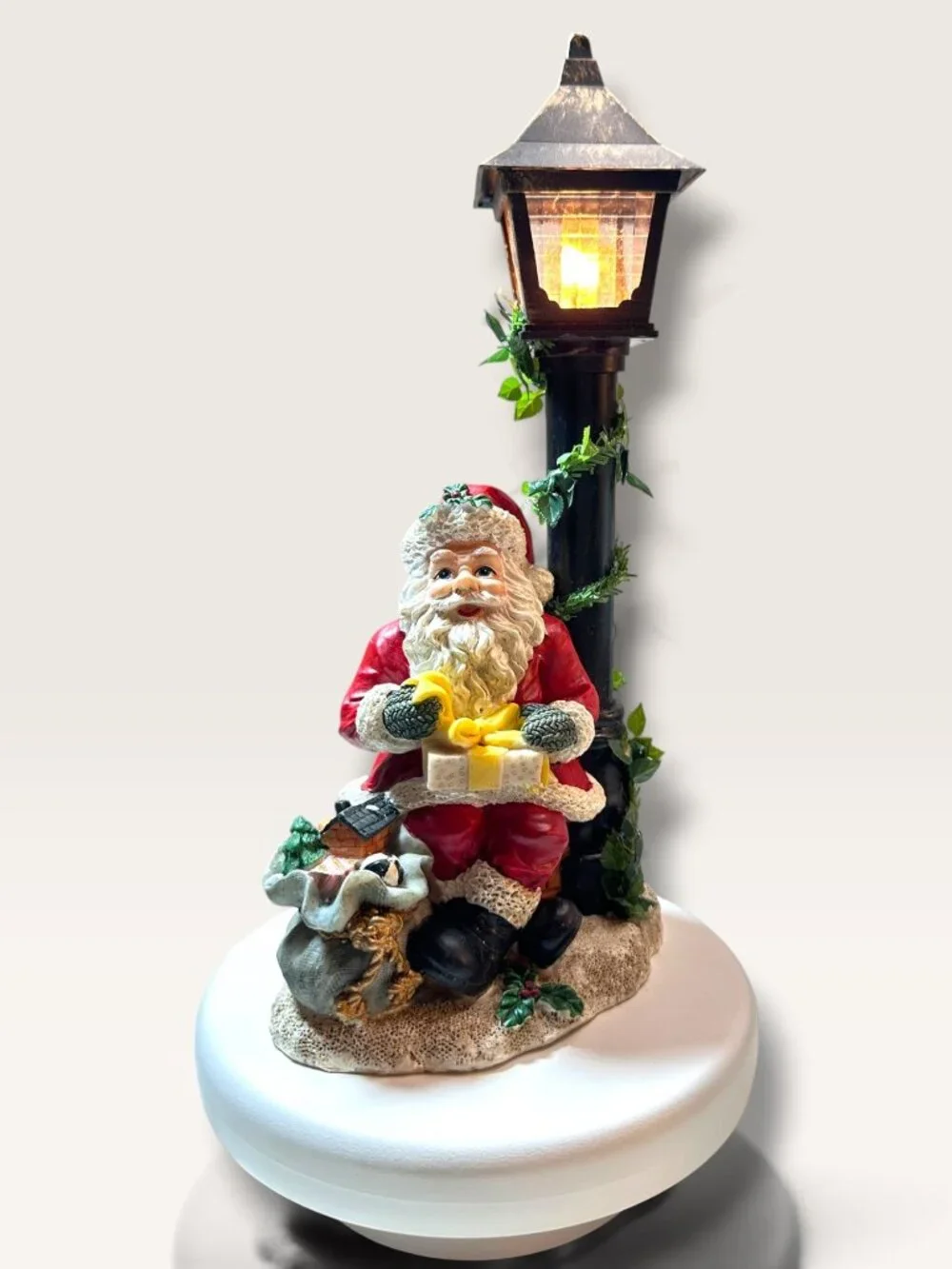 Sylvania Santa With Street Lamp Figurine With Light-Up Feature & On/Off Switch I